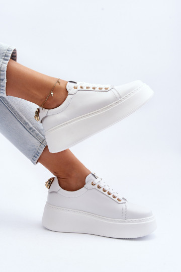 Baskets en cuir avec plateforme CheBello 4367 couleur blanche 2
