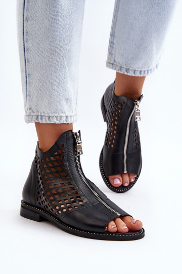 Sandales en cuir perforées Zazoo 977/L couleur noire
