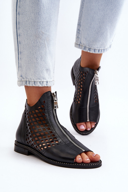 Zazoo 977/L Peau Sandales ajourées Au Château couleur noire Zazoo 977/L Peau Sandales ajourées Au Château couleur noire