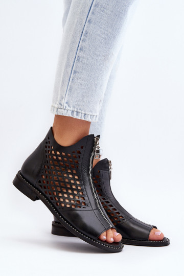 Zazoo 977/L Peau Sandales ajourées Au Château couleur noire 2