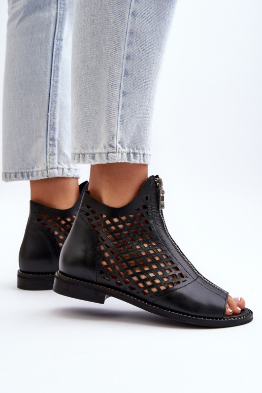 Zazoo 977/L Peau Sandales ajourées Au Château couleur noire Zazoo 977/L Peau Sandales ajourées Au Château couleur noire