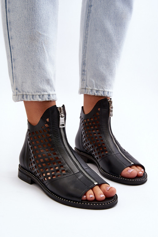 Zazoo 977/L Peau Sandales ajourées Au Château couleur noire Zazoo 977/L Peau Sandales ajourées Au Château couleur noire