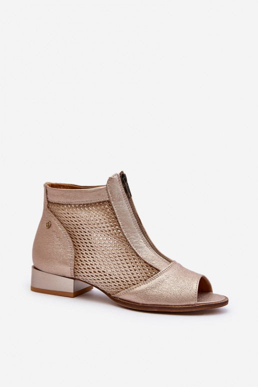 Peau Bottes pour femmes avec des talons largesOdkrytymi Palcami Il fautciejka 06413-25 couleur dorée