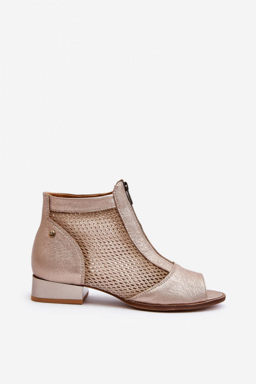 Peau Bottes pour femmes avec des talons largesOdkrytymi Palcami Il fautciejka 06413-25 couleur dorée