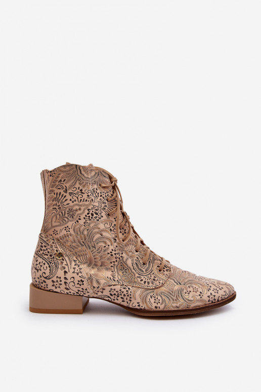 Peau À motifs Bottes avec des talons larges Il fautciejka 06391-04 beige