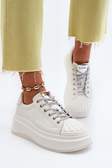 Baskets en cuir avec plateforme GOE NN2N4033 couleur blanche
