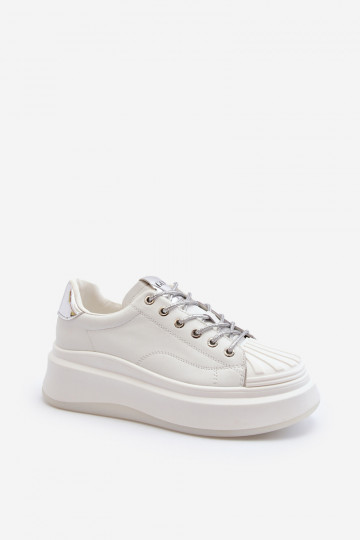 Baskets en cuir avec plateforme GOE NN2N4033 couleur blanche 2