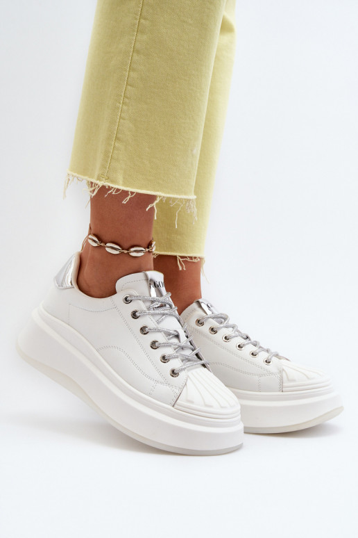 Peau Chaussures modèle baskets Féminin avec une plateforme GOE NN2N4033 couleur blanche Peau Chaussures modèle baskets Féminin avec une plateforme GOE NN2N4033 couleur blanche