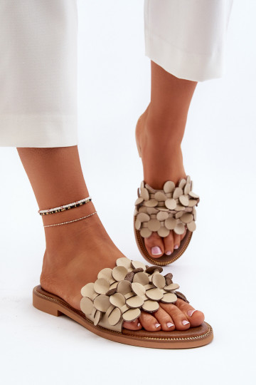 Zazoo 40381 Féminin Pantoufles en cuir avec des talons larges beige