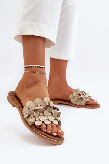 Zazoo 40381 Féminin Pantoufles en cuir avec des talons larges beige 2