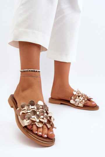 Chaussons en cuir avec talons larges Zazoo 40381 couleur or