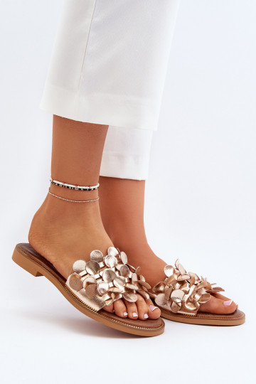 Zazoo 40381 Féminin Pantoufles en cuir avec des talons larges couleur dorée 2