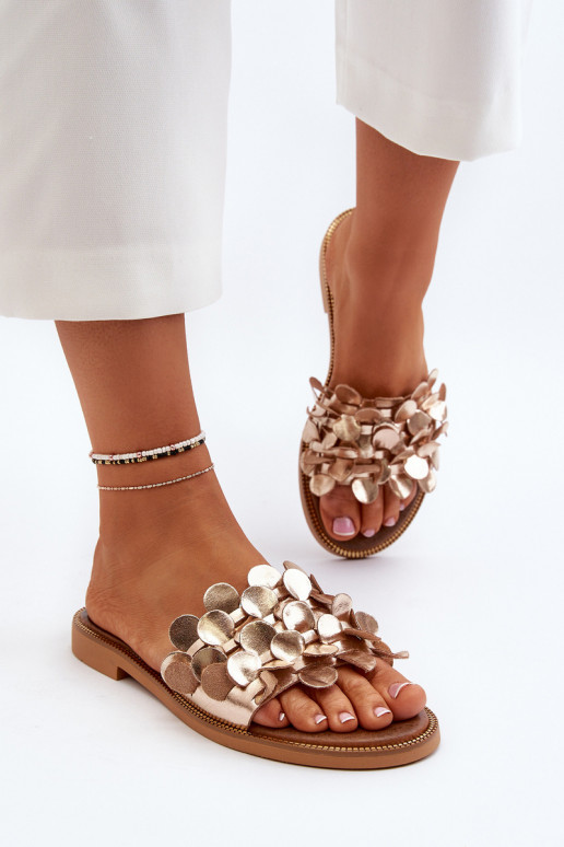 Zazoo 40381 Féminin Pantoufles en cuir avec des talons larges couleur dorée Zazoo 40381 Féminin Pantoufles en cuir avec des talons larges couleur dorée