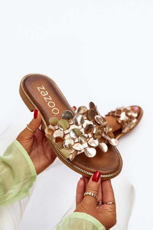 Zazoo 40381 Féminin Pantoufles en cuir avec des talons larges couleur dorée Zazoo 40381 Féminin Pantoufles en cuir avec des talons larges couleur dorée