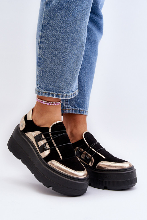 Zazoo 1833 Chaussures modèle baskets Féminin Peau avec des semelles massives à la mode couleur noire