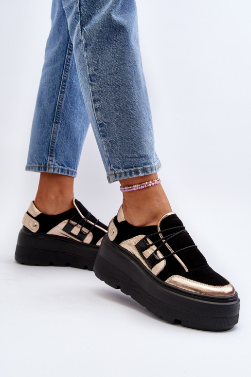 Zazoo 1833 Chaussures modèle baskets Féminin Peau avec des semelles massives à la mode couleur noire