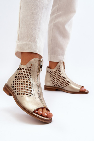 Sandales ajourées en cuir Zazoo 977/L couleur dorée