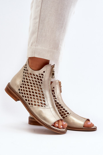 Sandales ajourées en cuir Zazoo 977/L couleur dorée 2