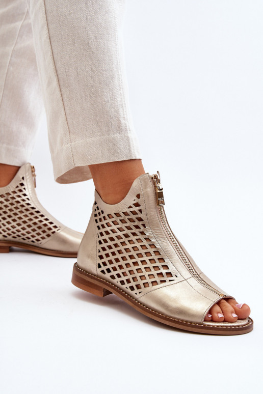 Zazoo 977/L Peau Sandales ajourées Au Château couleur dorée Zazoo 977/L Peau Sandales ajourées Au Château couleur dorée