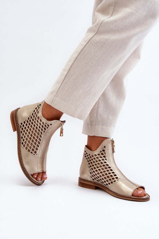 Zazoo 977/L Peau Sandales ajourées Au Château couleur dorée Zazoo 977/L Peau Sandales ajourées Au Château couleur dorée