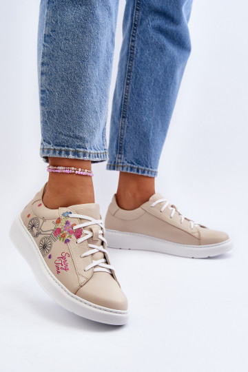 Baskets en cuir pour femmes Zazoo 024/TAMARA couleur sable