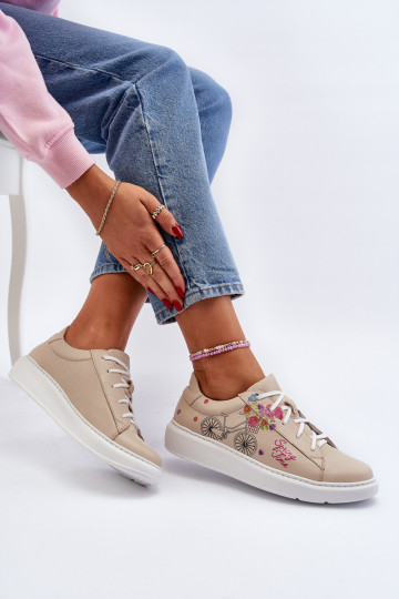 Baskets en cuir pour femmes Zazoo 024/TAMARA couleur sable 2