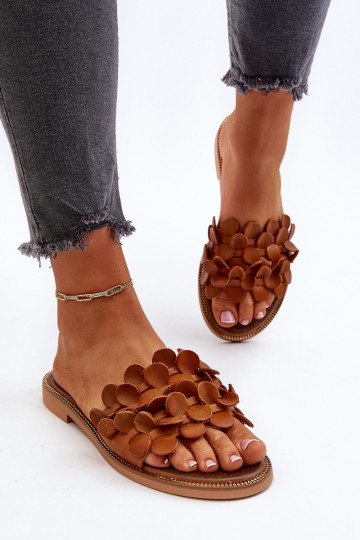 Chaussons en cuir pour femmes Zazoo 40381 avec talons larges couleur marron