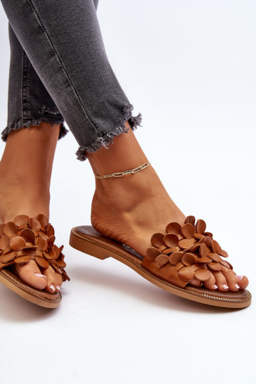 Chaussons en cuir pour femmes Zazoo 40381 avec talons larges couleur marron 2