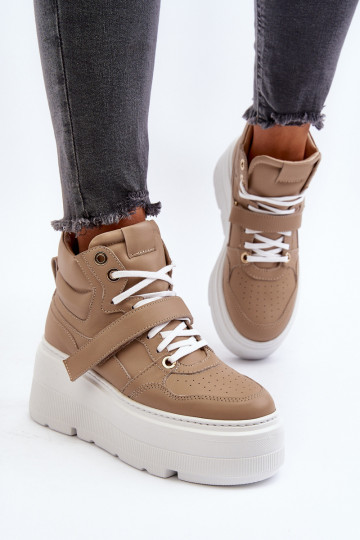 Baskets en cuir pour femmes Zazoo 3450 couleur sable