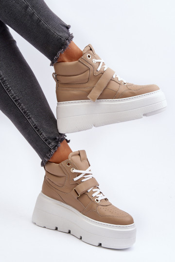Baskets en cuir pour femmes Zazoo 3450 couleur sable 2