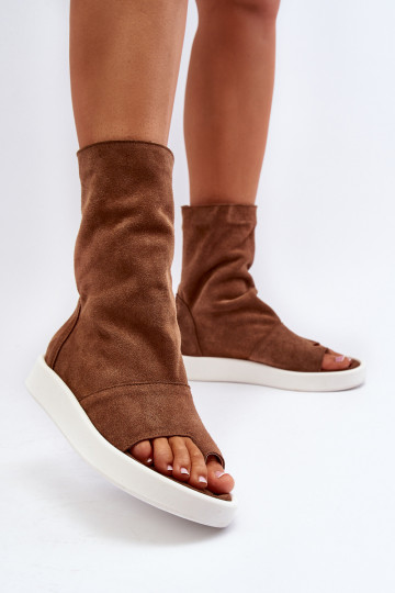 Sandales en daim pour femmes Zazoo 3441 avec talon couleur marron