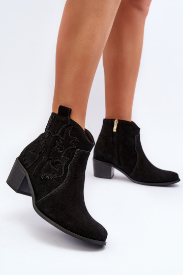 Bottes en daim pour femmes Zazoo 3426 style cowboy couleur noire