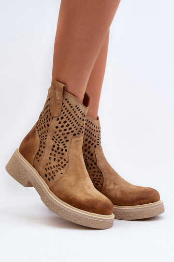 Zazoo 3470 Chaussures en daim Féminin avec des talons larges avec des éléments ajourés beige 2