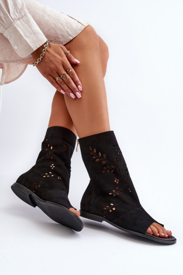 Zazoo 3437 Féminin Sandales en daim avec une botte Au Château couleur noire 2