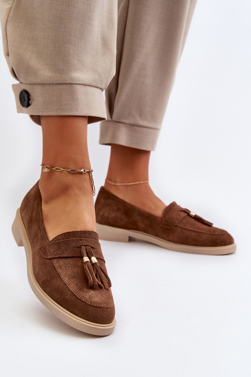 Zazoo 3420 Mocassins en daim Féminin avec des talons larges marron Zazoo 3420 Mocassins en daim Féminin avec des talons larges marron