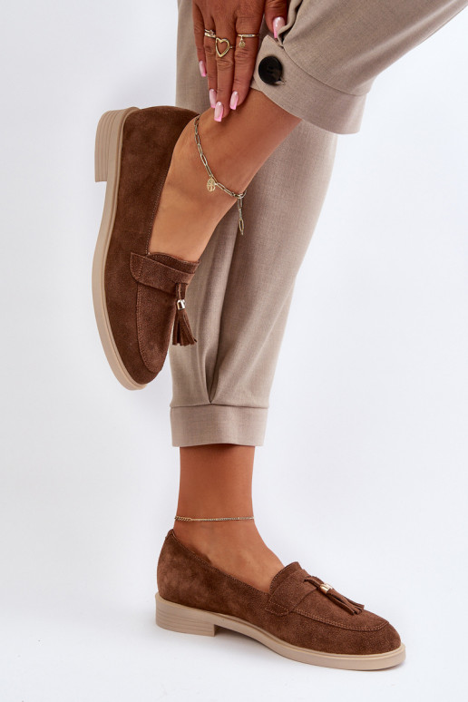 Zazoo 3420 Mocassins en daim Féminin avec des talons larges marron Zazoo 3420 Mocassins en daim Féminin avec des talons larges marron