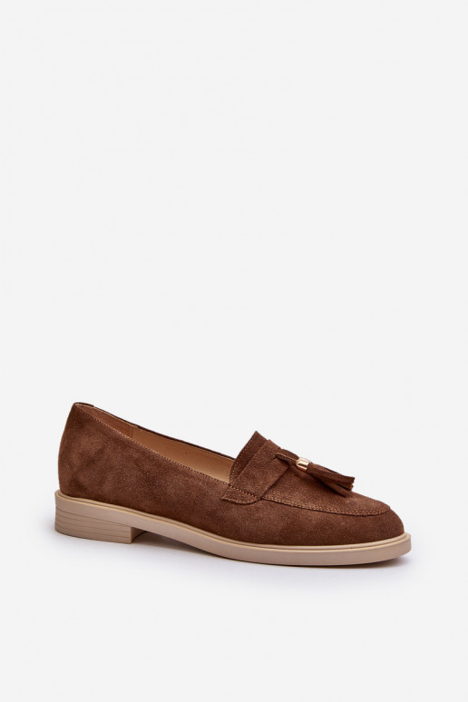 Zazoo 3420 Mocassins en daim Féminin avec des talons larges marron Zazoo 3420 Mocassins en daim Féminin avec des talons larges marron