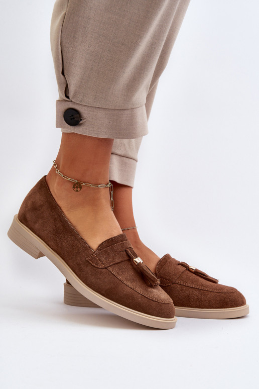 Zazoo 3420 Mocassins en daim Féminin avec des talons larges marron Zazoo 3420 Mocassins en daim Féminin avec des talons larges marron