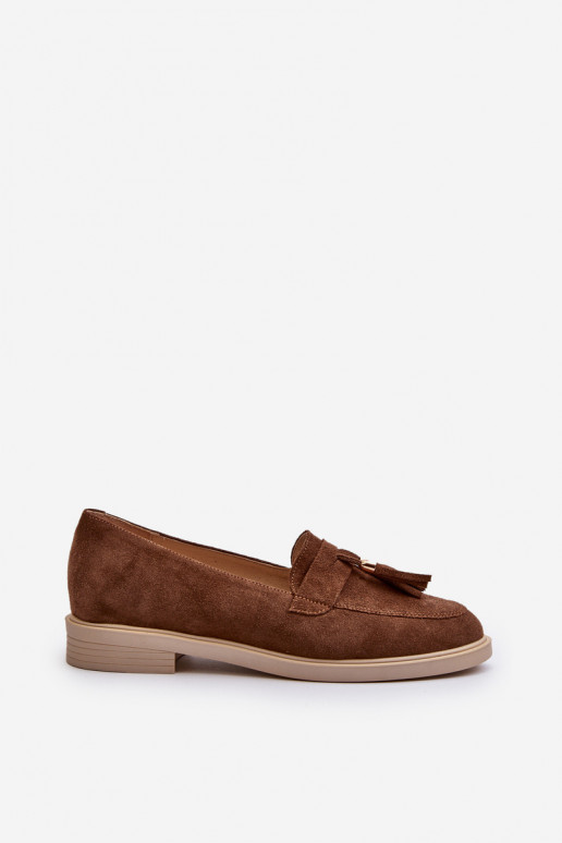 Zazoo 3420 Mocassins en daim Féminin avec des talons larges marron Zazoo 3420 Mocassins en daim Féminin avec des talons larges marron