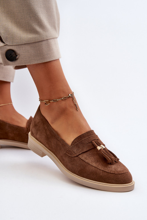 Zazoo 3420 Mocassins en daim Féminin avec des talons larges marron Zazoo 3420 Mocassins en daim Féminin avec des talons larges marron
