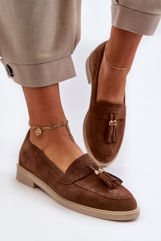 Zazoo 3420 Mocassins en daim Féminin avec des talons larges marron Zazoo 3420 Mocassins en daim Féminin avec des talons larges marron