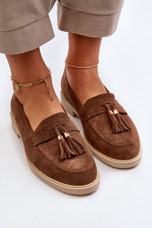 Zazoo 3420 Mocassins en daim Féminin avec des talons larges marron Zazoo 3420 Mocassins en daim Féminin avec des talons larges marron