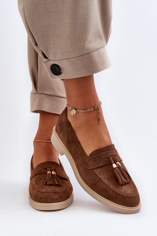 Zazoo 3420 Mocassins en daim Féminin avec des talons larges marron Zazoo 3420 Mocassins en daim Féminin avec des talons larges marron
