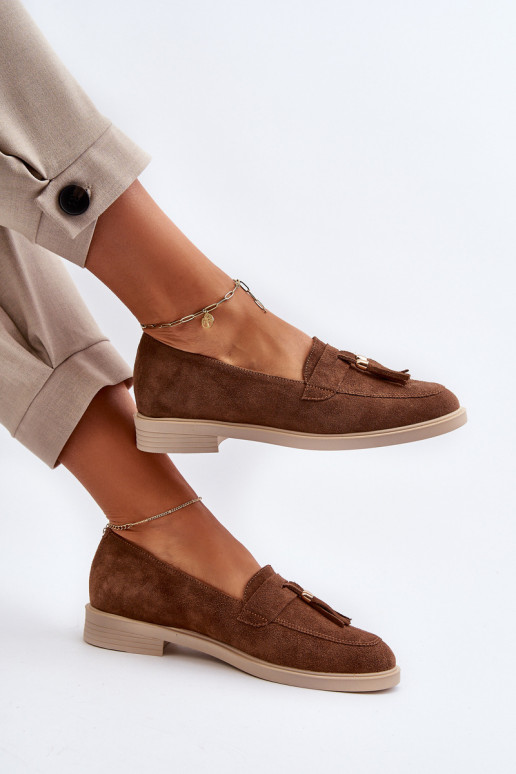 Zazoo 3420 Mocassins en daim Féminin avec des talons larges marron Zazoo 3420 Mocassins en daim Féminin avec des talons larges marron