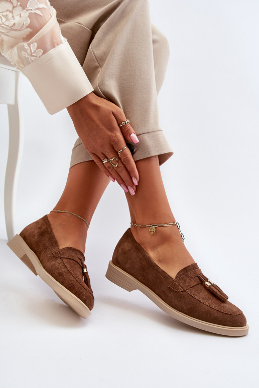 Zazoo 3420 Mocassins en daim Féminin avec des talons larges marron Zazoo 3420 Mocassins en daim Féminin avec des talons larges marron