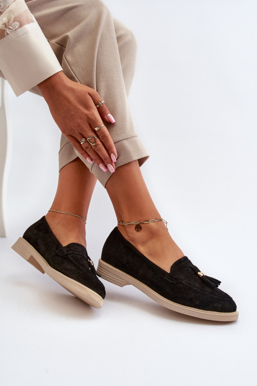 Zazoo 3420 Mocassins en daim Féminin avec des talons larges couleur noire Zazoo 3420 Mocassins en daim Féminin avec des talons larges couleur noire