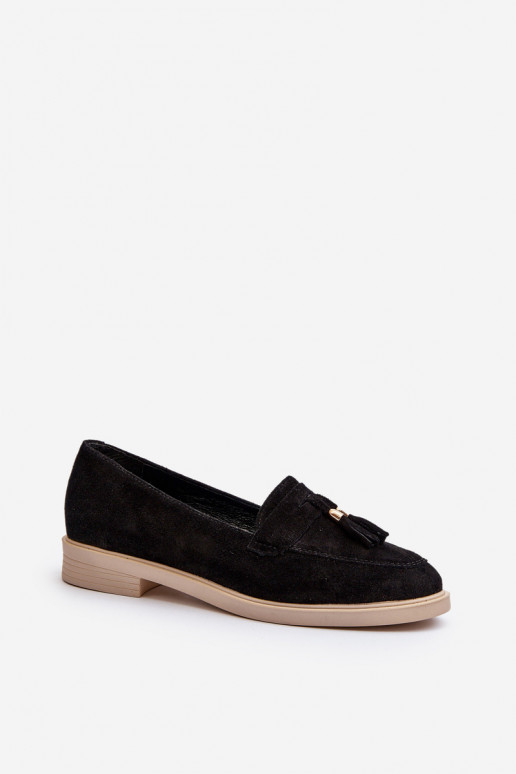 Zazoo 3420 Mocassins en daim Féminin avec des talons larges couleur noire Zazoo 3420 Mocassins en daim Féminin avec des talons larges couleur noire