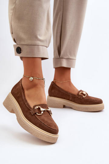 Zazoo 3429 Mocassins en nubuck pour femmes avec ornements couleur marron