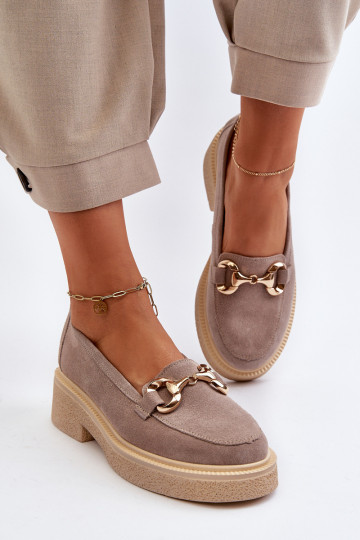 Zazoo 3429 Mocassins en nubuck pour femmes avec ornements couleur cappuccino