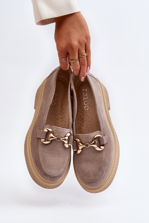 Zazoo 3429 Mocassins en daim Féminin avec des ornements couleur cappuccino Zazoo 3429 Mocassins en daim Féminin avec des ornements couleur cappuccino